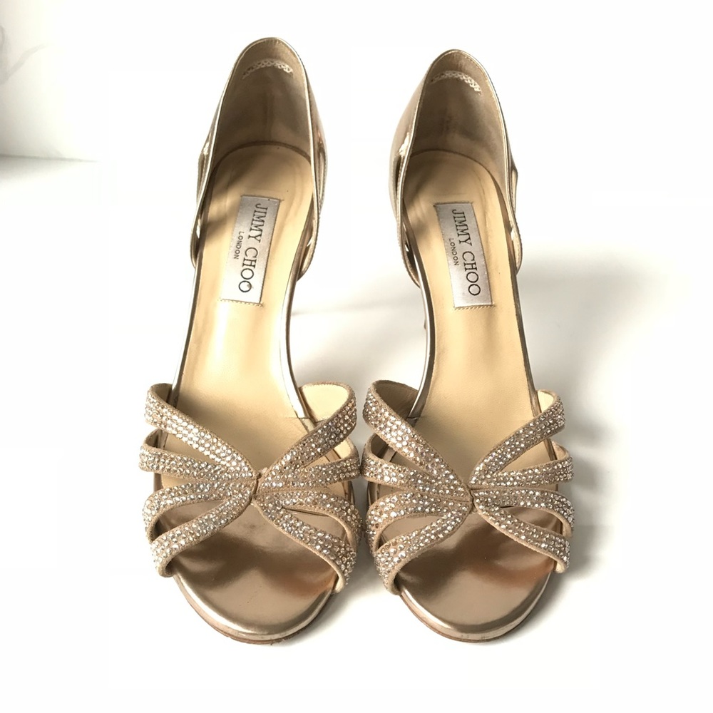 Jimmy Choo Gold Leather Sandal Heels